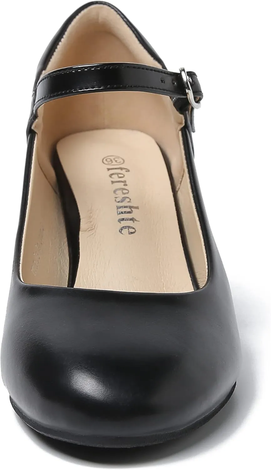 Women's Mary Jane Shoes Low Block Heel Round Toe Dress Office Work Church Pumps