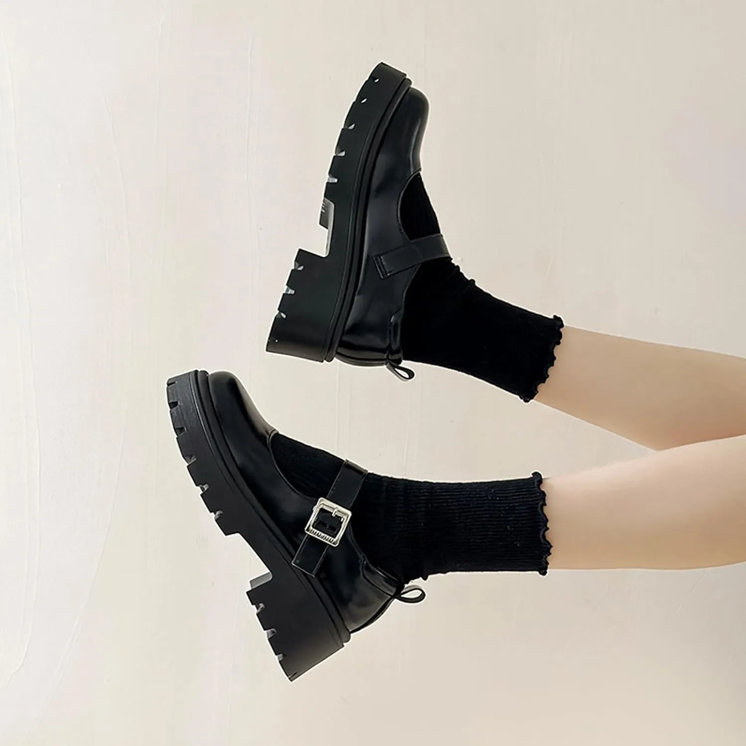 Women's Platform Ankle Strap Mary Janes Low Heel Chunky Pumps Comfortable Round Toe Lug Sole Dress Shoes Casual Fashion Oxfords
