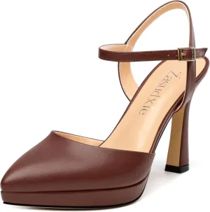 Womens Platform High Heels Pointed Toe Ankle Strap Buckle Stiletto High Heel Pumps Party Evening Dress Shoes 4 Inch