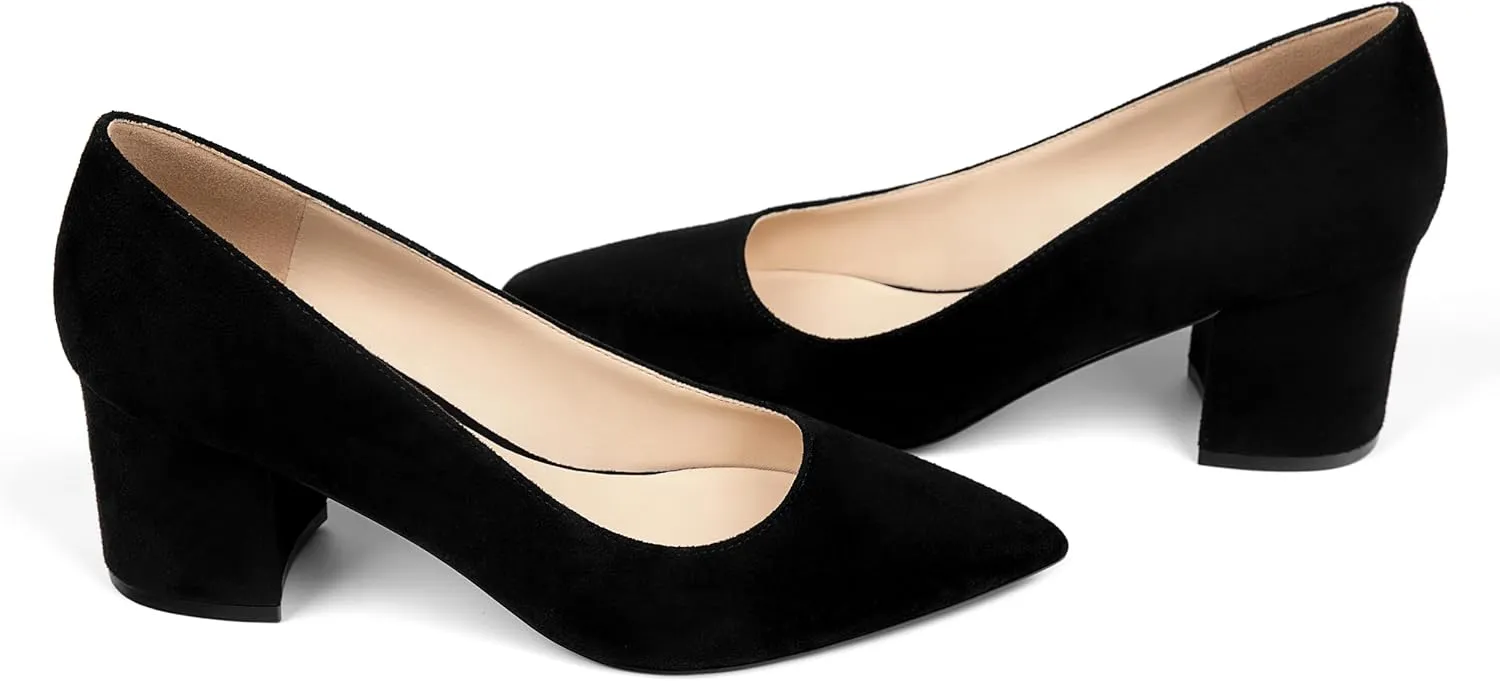 Women's Pumps, Pointed Closed Toe Black Gold Kitten Heels for Women, Comfortable 2 Inch Mid Heel Women's Dress Shoes