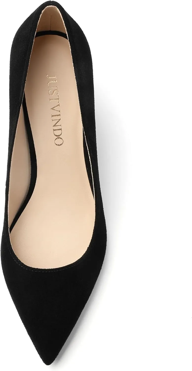 Women's Pumps, Pointed Closed Toe Black Gold Kitten Heels for Women, Comfortable 2 Inch Mid Heel Women's Dress Shoes