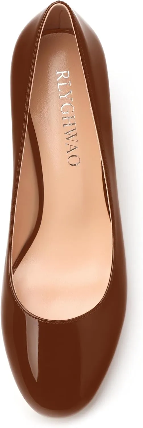 Women's Pumps, Round Toe High Heels, Fashion Chunky Heels Shoes for Women