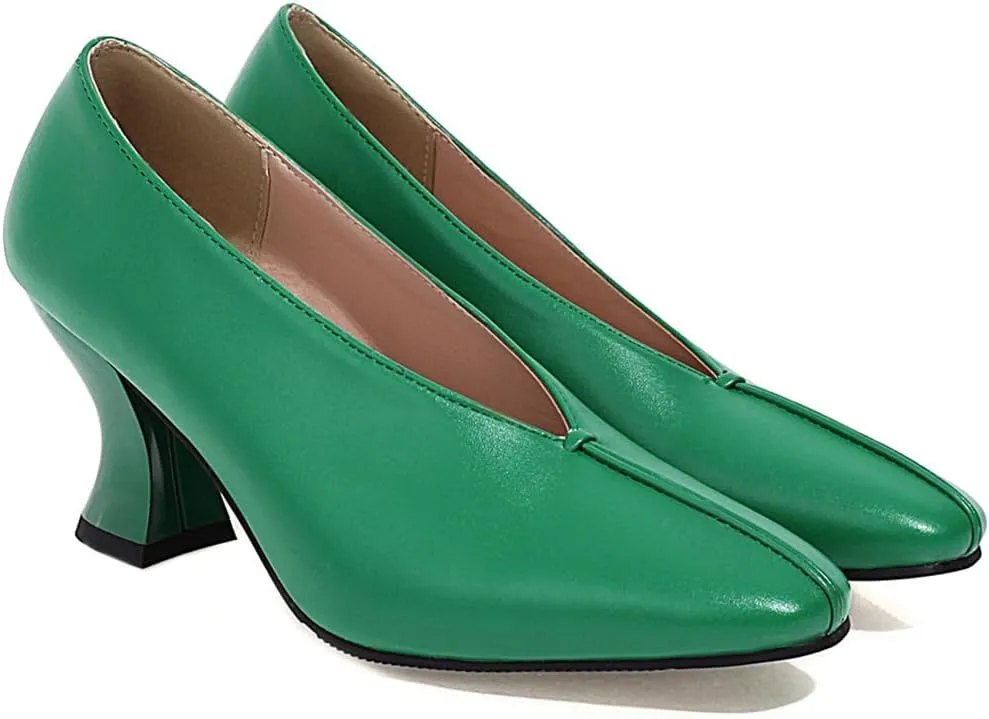 Women's Slip On Kitten Heels Pumps Shoes Comfortable Square Toe Work Office High Heeled Dress Shoe