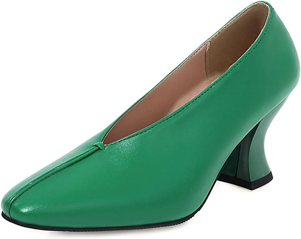 Women's Slip On Kitten Heels Pumps Shoes Comfortable Square Toe Work Office High Heeled Dress Shoe