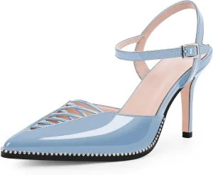 Women's Stilettos High Heel Ankle Strap Pumps Hollow Out Pointed Toe Bead Dress Shoes
