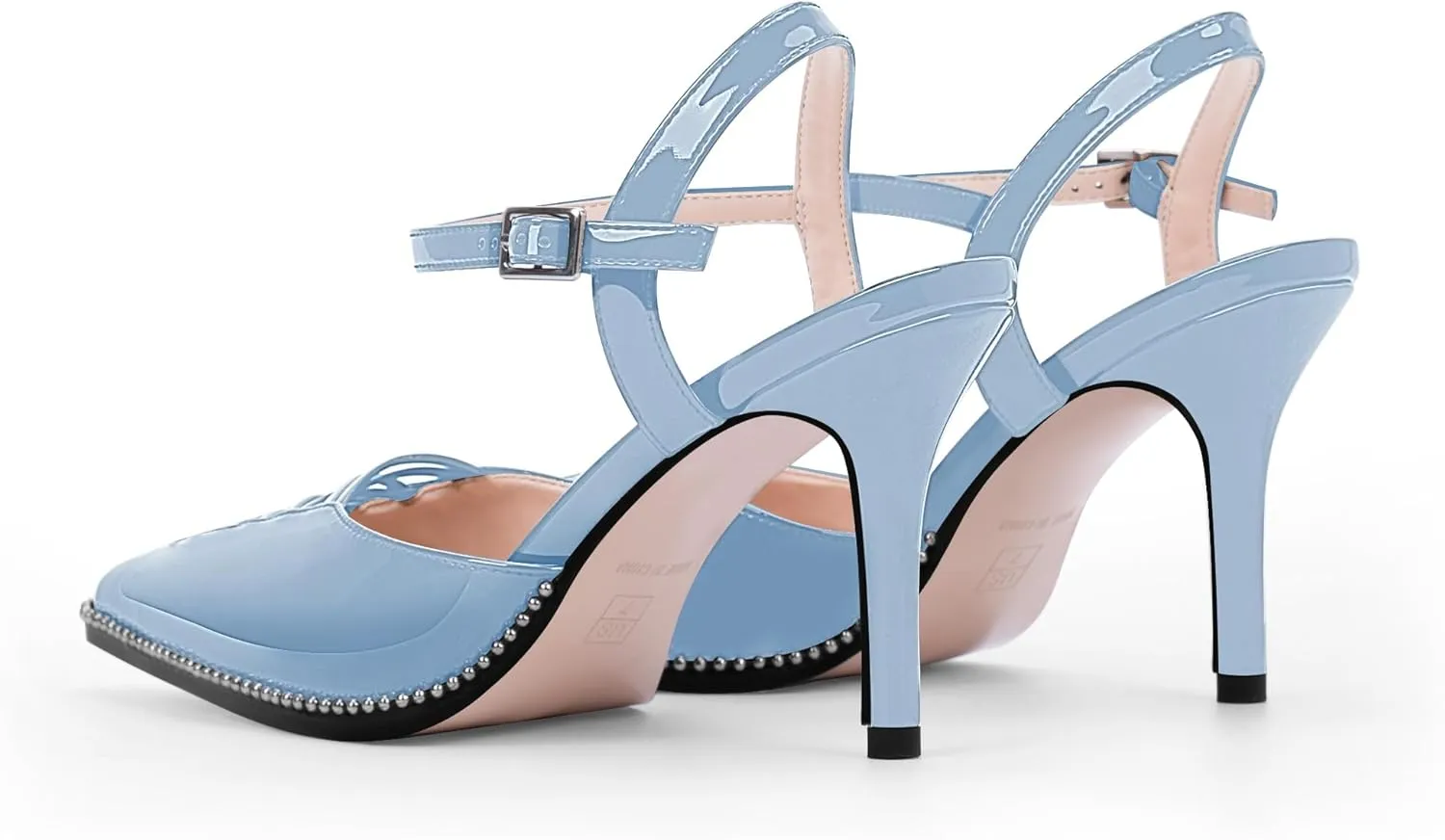 Women's Stilettos High Heel Ankle Strap Pumps Hollow Out Pointed Toe Bead Dress Shoes