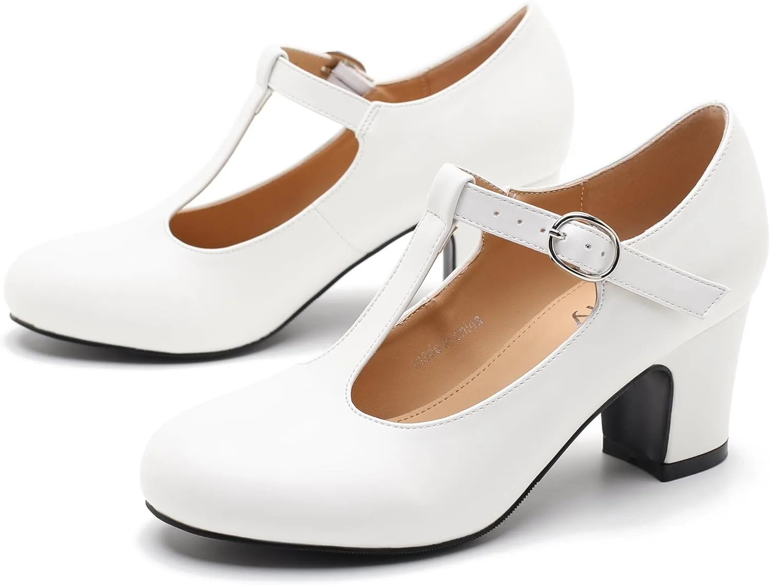 Women's T Strap Mary Jane Chunky Heel Low Block Pumps Round Toe Dress Office Work Shoes