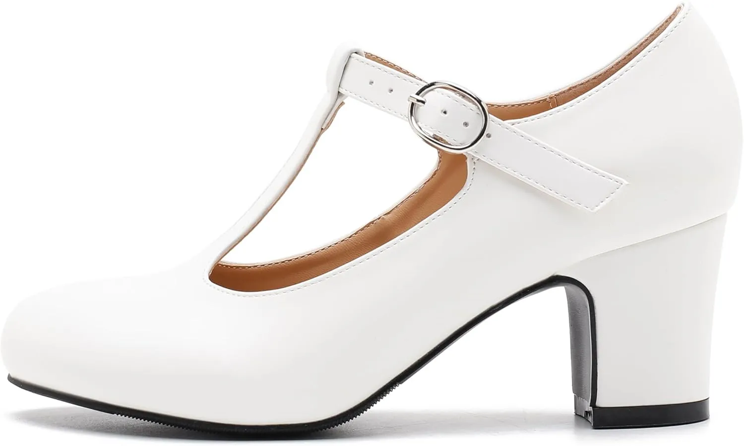 Women's T Strap Mary Jane Chunky Heel Low Block Pumps Round Toe Dress Office Work Shoes