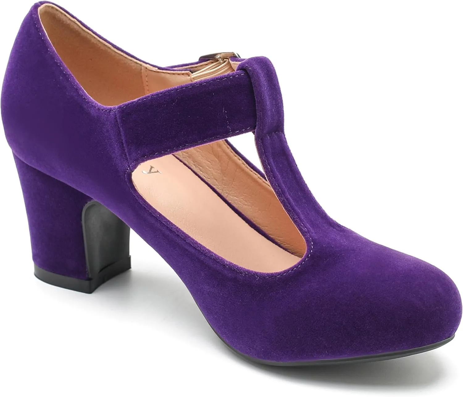 Women's T-Strap Mary Jane Pumps Low Block Chunky Heels Closed Round Toe Dress Wedding Office Work Shoes