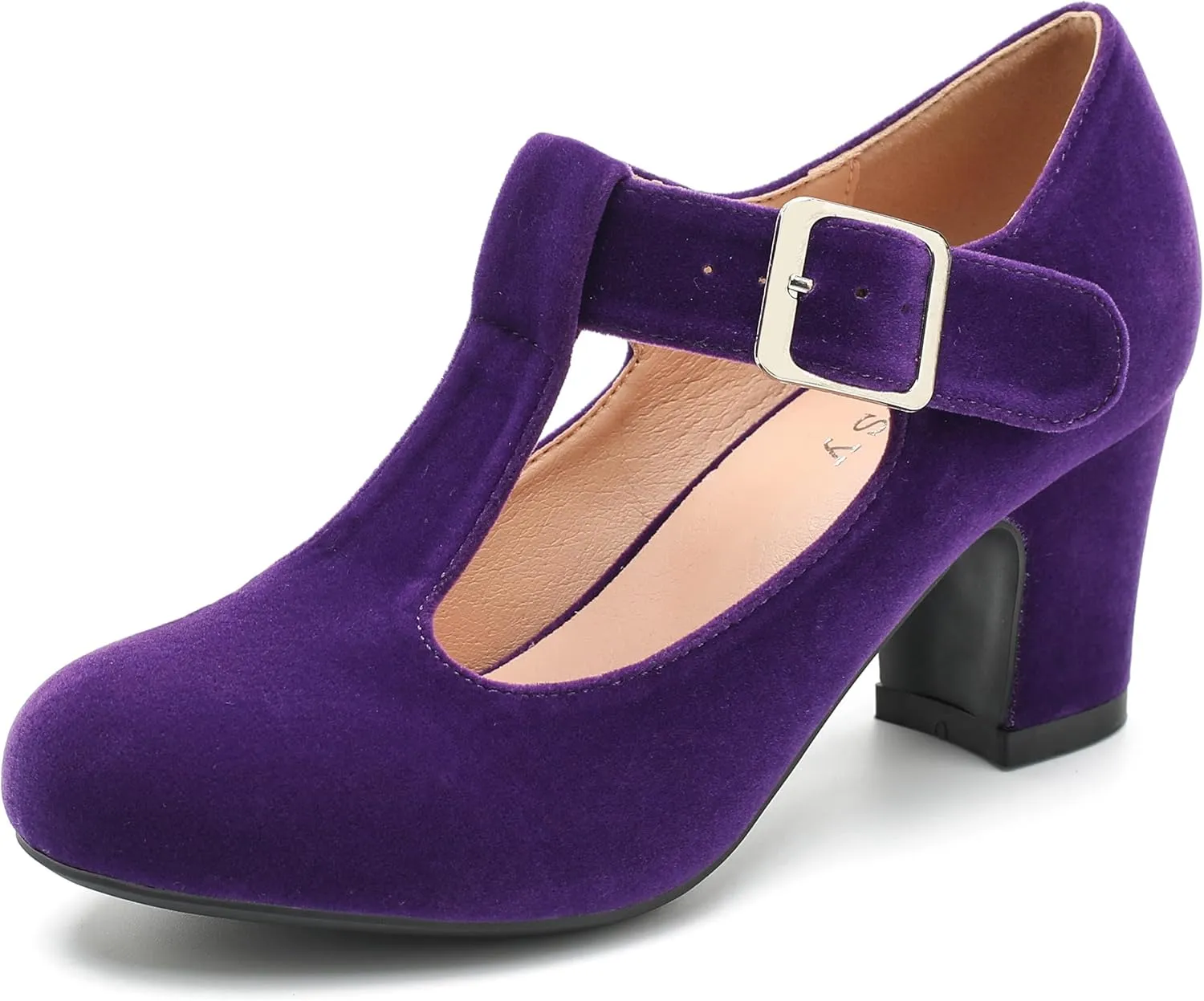 Women's T-Strap Mary Jane Pumps Low Block Chunky Heels Closed Round Toe Dress Wedding Office Work Shoes