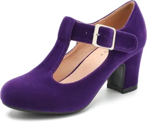 Women's T-Strap Mary Jane Pumps Low Block Chunky Heels Closed Round Toe Dress Wedding Office Work Shoes