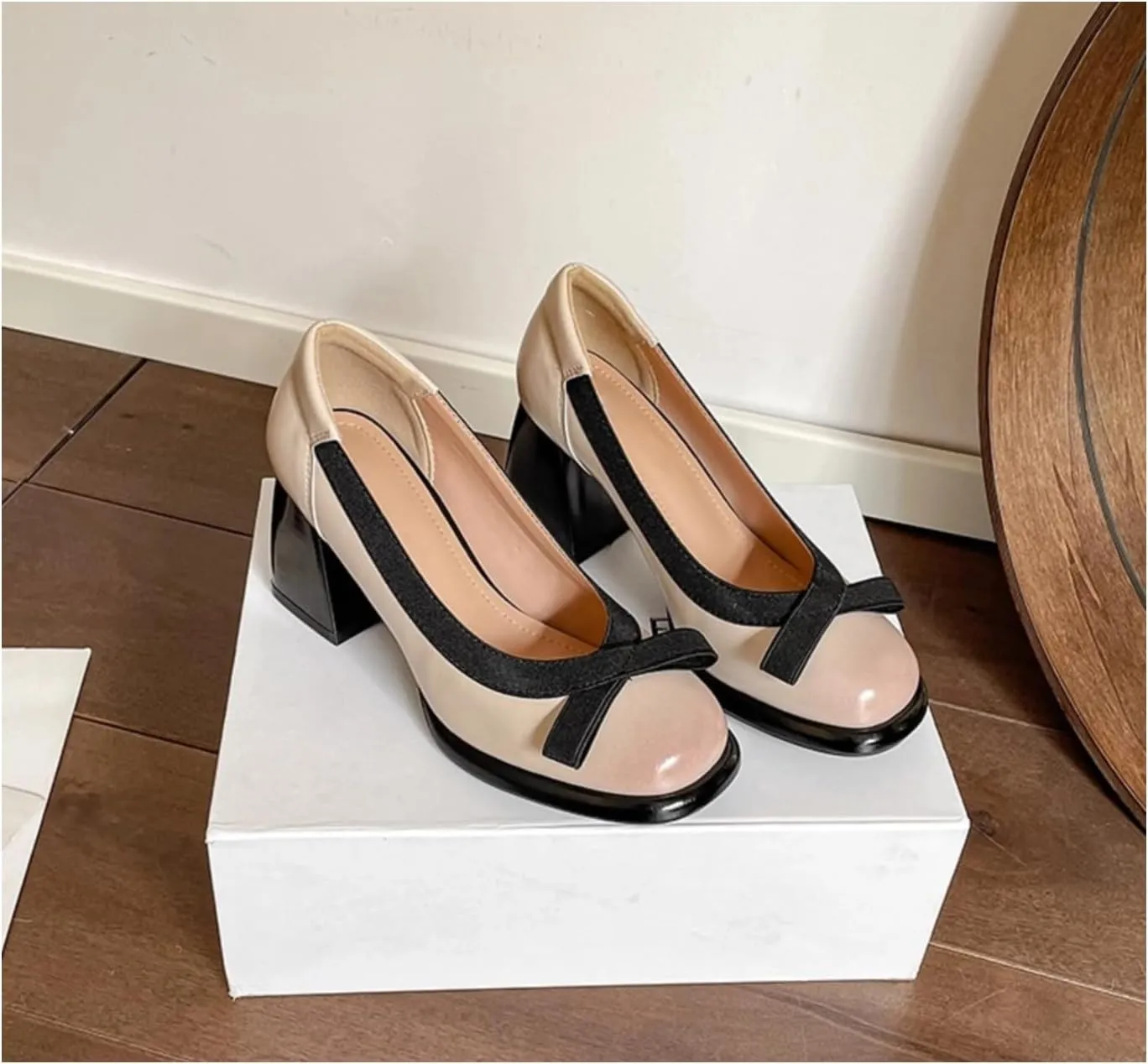 Women's Ultra-Soft Lamb Leather Pumps - Comfortable Round-Toe Chunky Heel Gothic Lolita JK Shoes