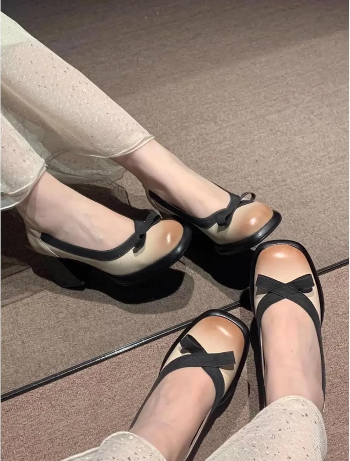 Women's Ultra-Soft Lamb Leather Pumps - Comfortable Round-Toe Chunky Heel Gothic Lolita JK Shoes