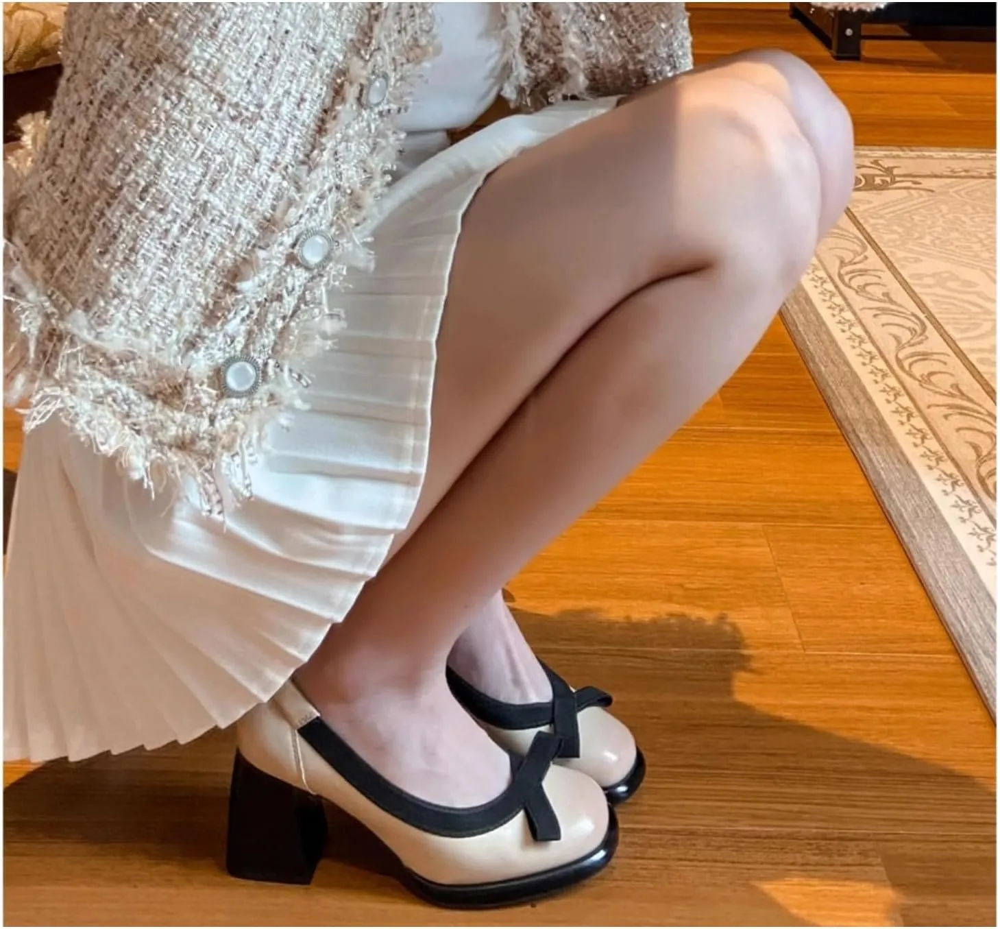 Women's Ultra-Soft Lamb Leather Pumps - Comfortable Round-Toe Chunky Heel Gothic Lolita JK Shoes