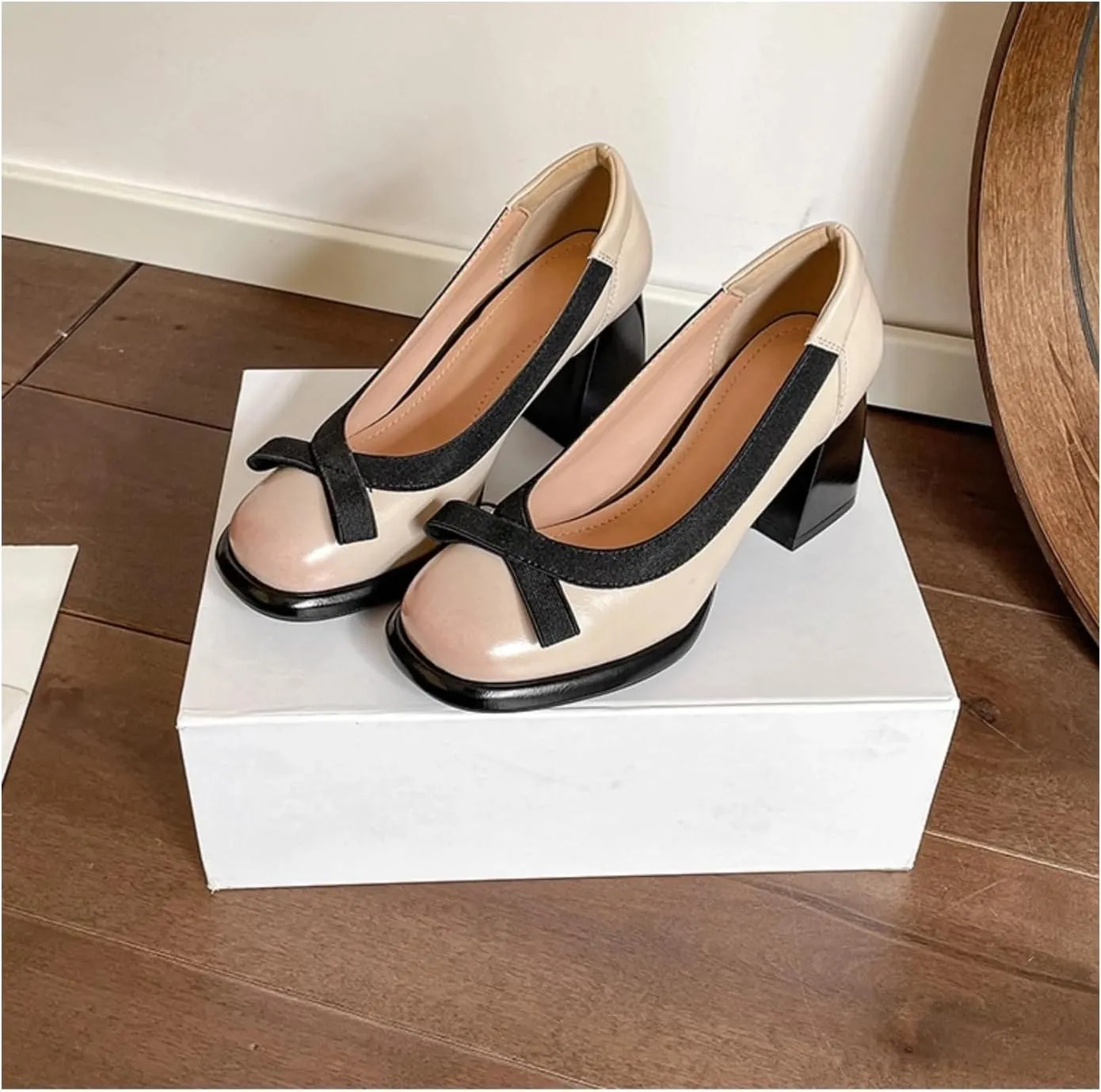 Women's Ultra-Soft Lamb Leather Pumps - Comfortable Round-Toe Chunky Heel Gothic Lolita JK Shoes