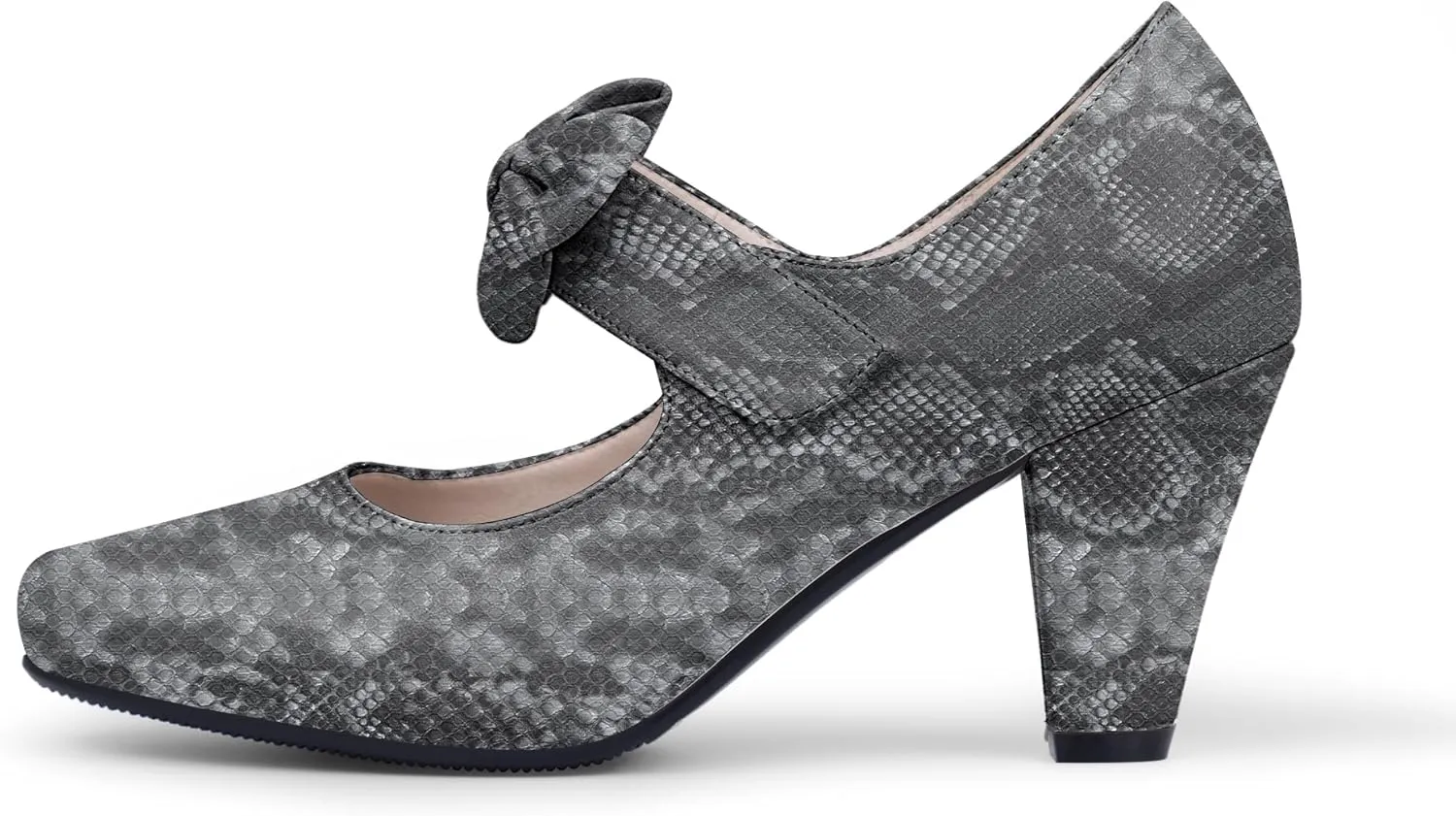 Women's Vintage Bow Round Toe Block High Heel Ankle Strap Cute Mary Janes Pumps