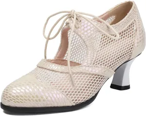 Women's Vintage Wingtip Oxfords Cross-Tied Cut Out Low Heel Brogue for Women