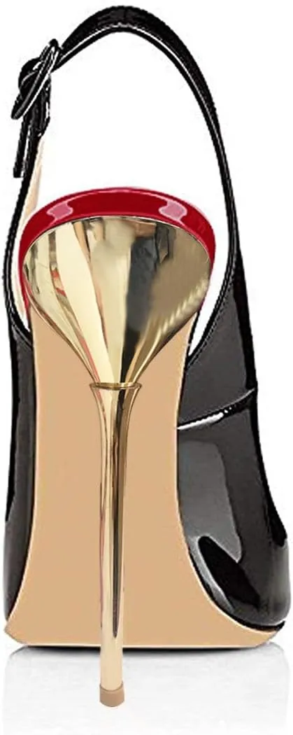 XYD Women Classic Peep Open Toe Pumps Slingback Metal Stiletto Heels 12CM Slip On Event Party Pumps Shoes