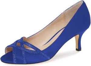 XYD Women Prom Wedding Kitten Low Heels Dress Pumps Peep Toe Slip on Rhinestones Cutout Bridal Shoes