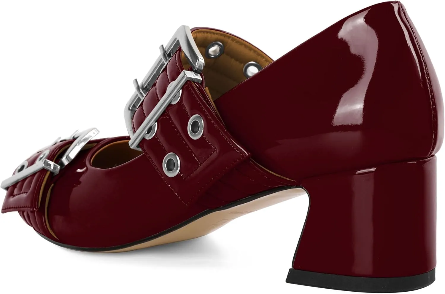 YODEKS Women Low Block Heel Pumps 2 Inch Heels Pointed Toe Eyelets Belt Strap Buckle Shoes Size 6-12