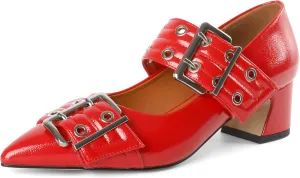 YODEKS Women Low Block Heel Pumps 2 Inch Heels Pointed Toe Eyelets Belt Strap Buckle Shoes Size 6-12