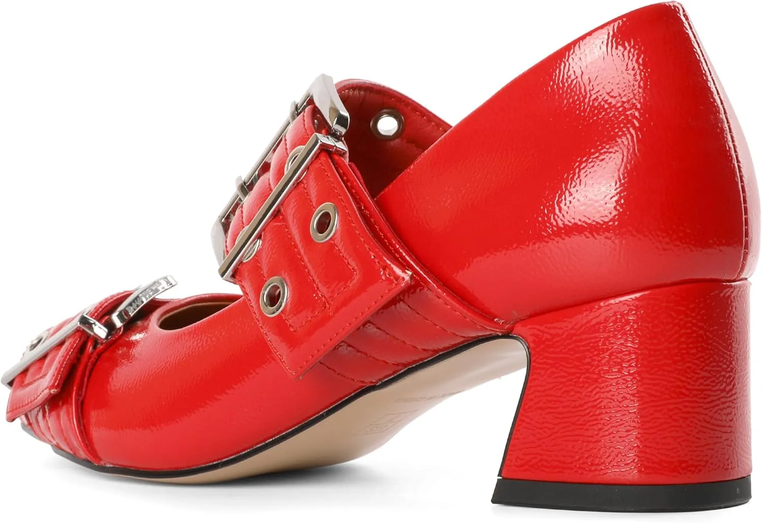 YODEKS Women Low Block Heel Pumps 2 Inch Heels Pointed Toe Eyelets Belt Strap Buckle Shoes Size 6-12