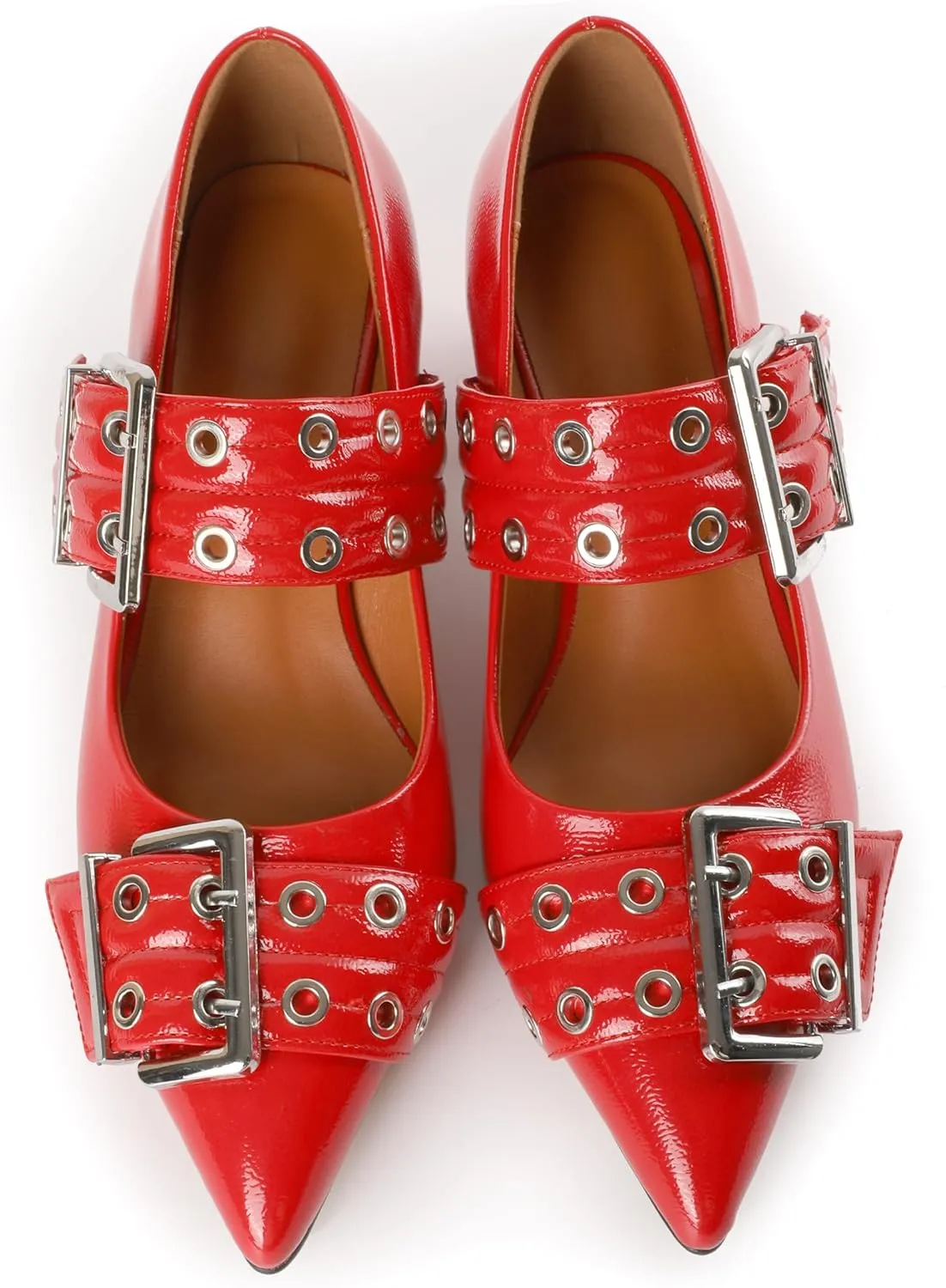 YODEKS Women Low Block Heel Pumps 2 Inch Heels Pointed Toe Eyelets Belt Strap Buckle Shoes Size 6-12