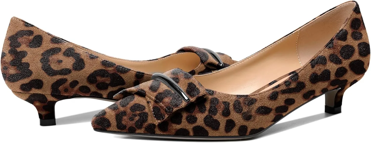 YODEKS Women Low Kitten Heel Pumps Pointed Toe Slip On 1.5 Inch Closed Toe Buckle Bow Comfort Shoes for Wedding Office Evening