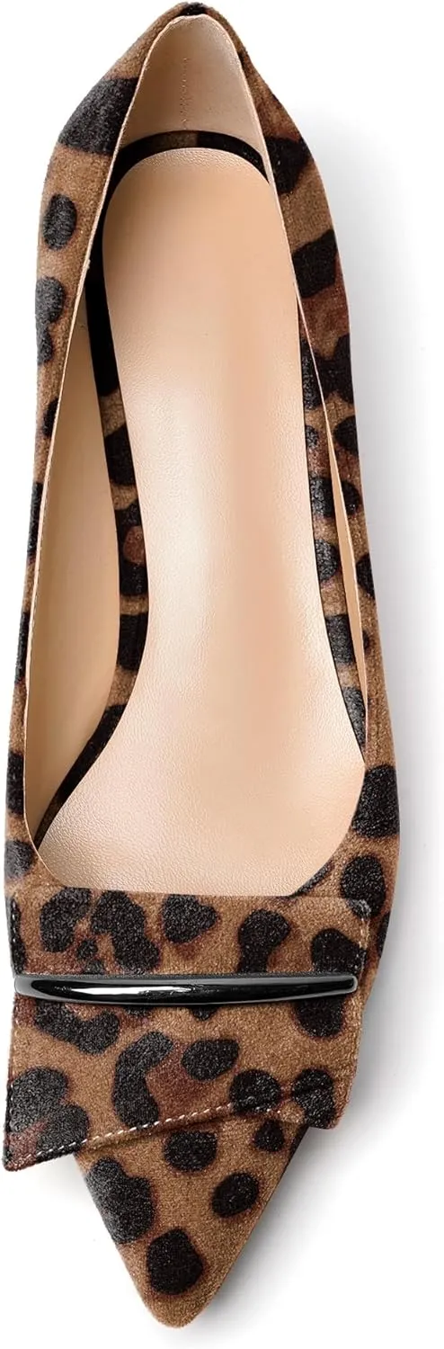 YODEKS Women Low Kitten Heel Pumps Pointed Toe Slip On 1.5 Inch Closed Toe Buckle Bow Comfort Shoes for Wedding Office Evening