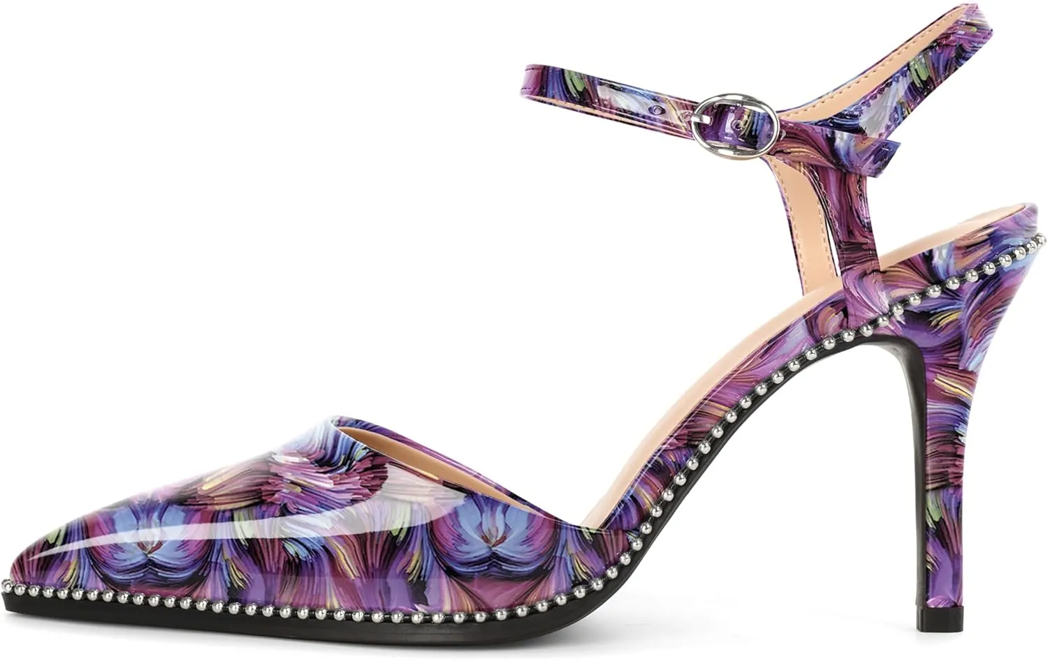 YODEKS Women's Ankle Strap Slingback Heels Pointed Toe Beaded High Heel Pumps 3.5 Inch Shoes Size 5-13