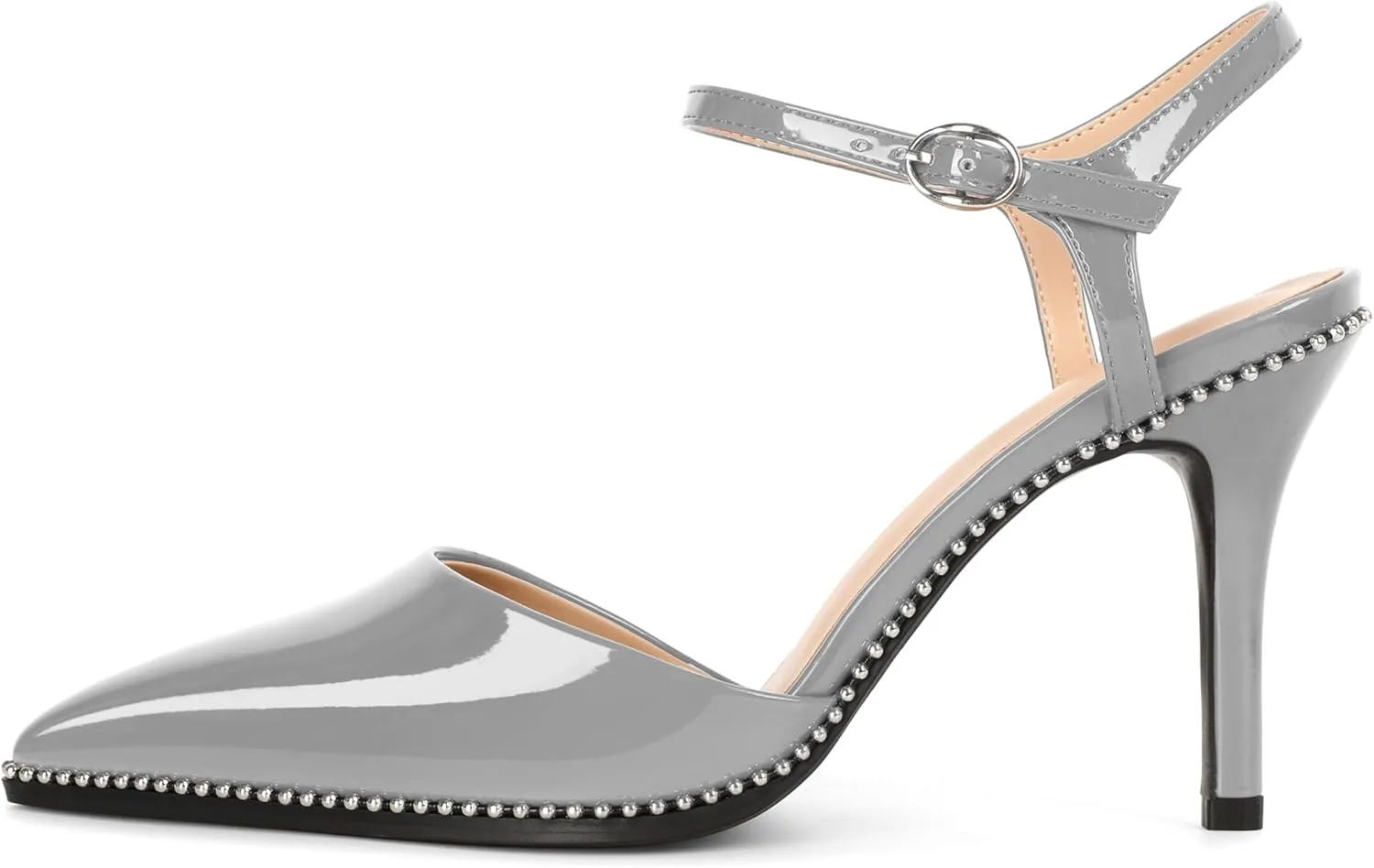 YODEKS Women's Ankle Strap Slingback Heels Pointed Toe Beaded High Heel Pumps 3.5 Inch Shoes Size 5-13