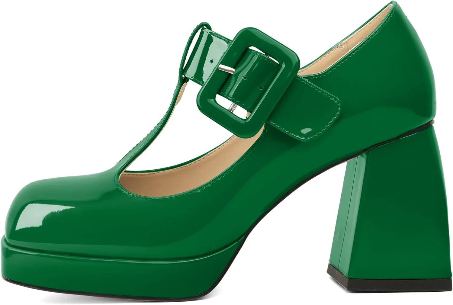 YODEKS Women's High Heels Square Toe Mary Jane Pumps Chunky Heel Platform Dress Shoes
