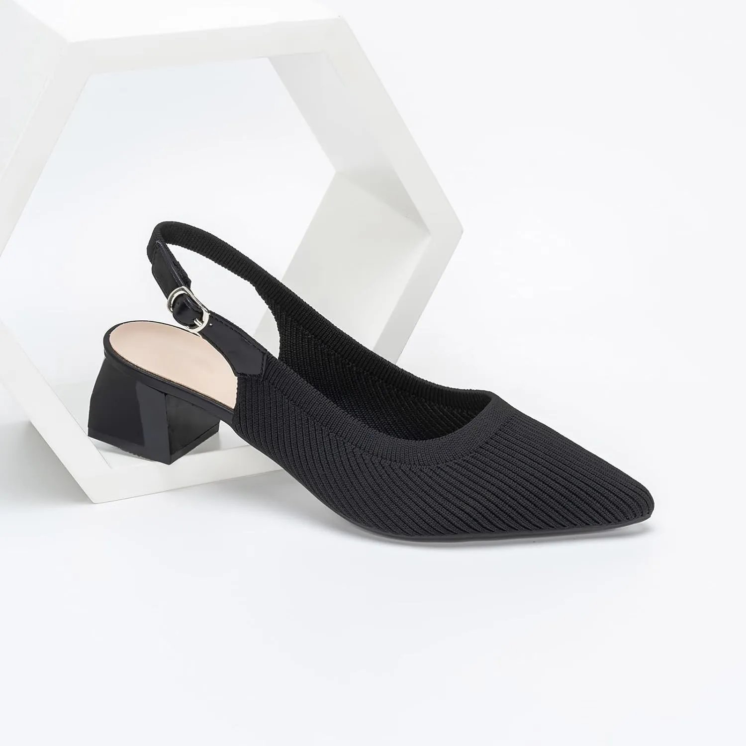 youngshow Pointed Toe Women Pumps, Comfort Slingback Heels with Arch Support, Cute Kitten Heels with Ankle Strap for Womens, Walking Office, Black