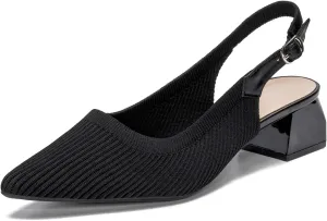 youngshow Pointed Toe Women Pumps, Comfort Slingback Heels with Arch Support, Cute Kitten Heels with Ankle Strap for Womens, Walking Office, Black