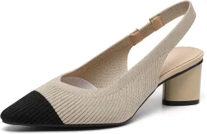 youngshow Pointed Toe Women Pumps, Comfort Slingback Heels with Arch Support, Cute Kitten Heels with Ankle Strap for Womens, Walking Office, Black